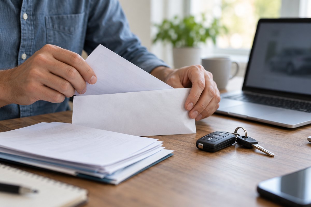 Documents, enveloppe et clés pour préparer une démarche d’assurance auto.